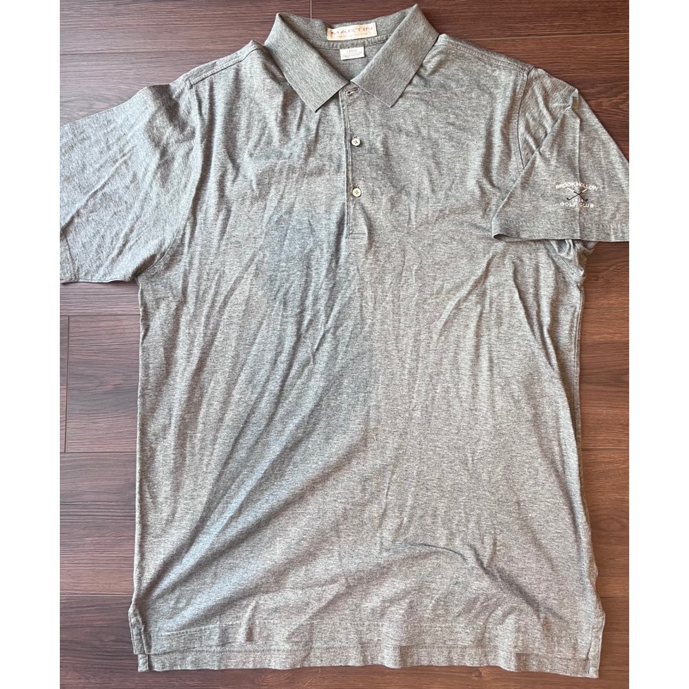 Martin Golf Polo Shirt Mens Large Grey Pima Cotton Brook Hollow Golf Club Logo